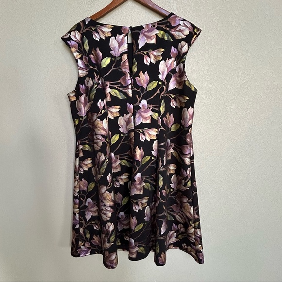Luxology Women’s 16 Metallic Floral ALine Cocktail Party Dress Black Multicolor - Picture 2 of 6